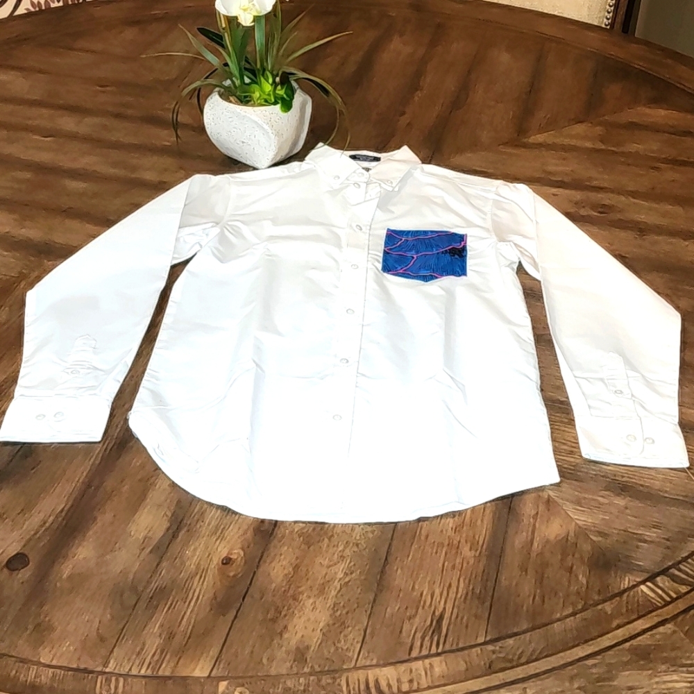 New Boys IZOD long sleeve white button-down shirt with nice pocket accent